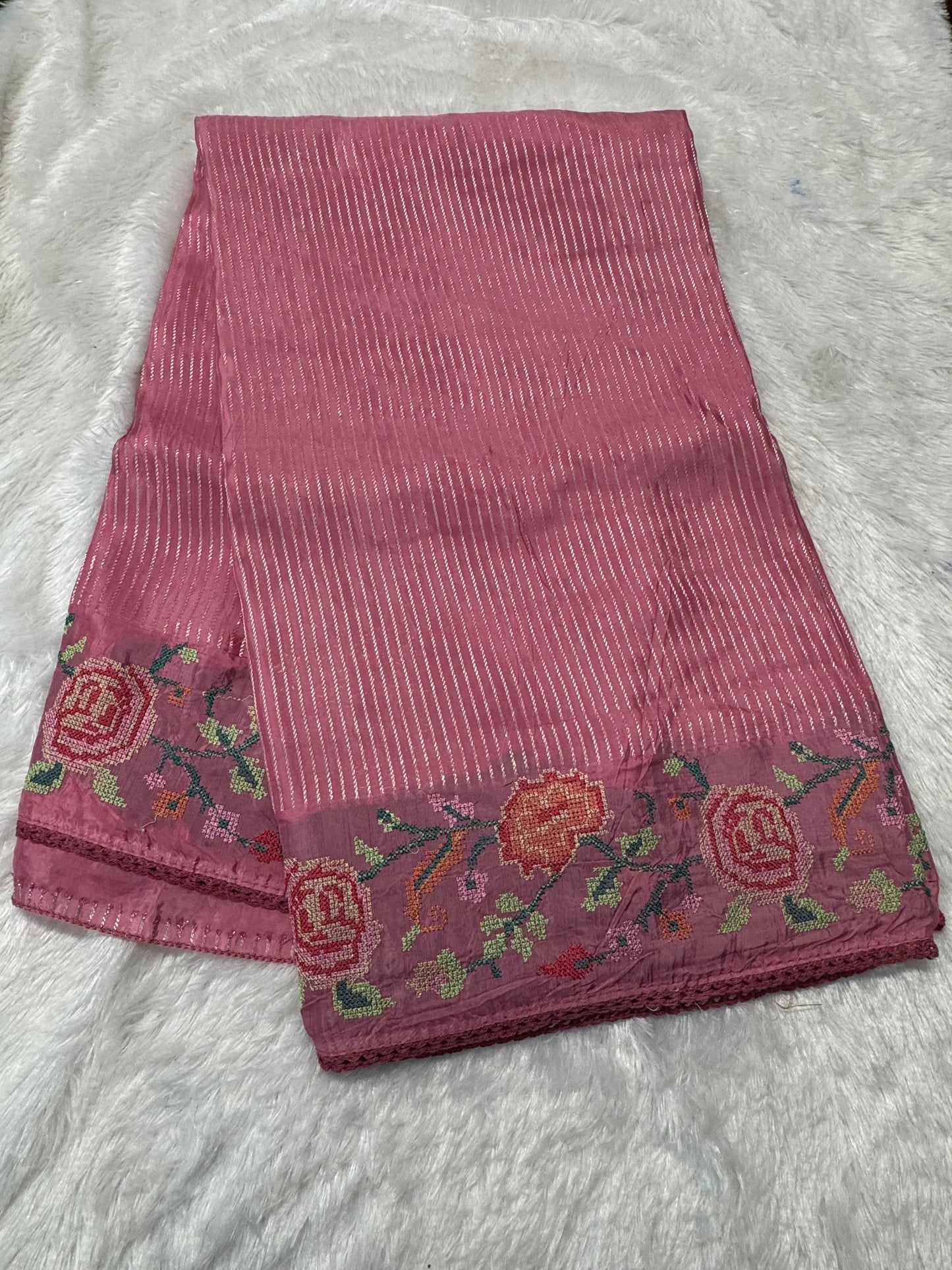 Viscose silk petit point embroidery saree-SR1245B
