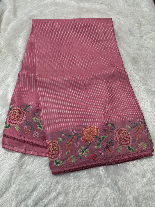 Viscose silk petit point embroidery saree-SR1245B
