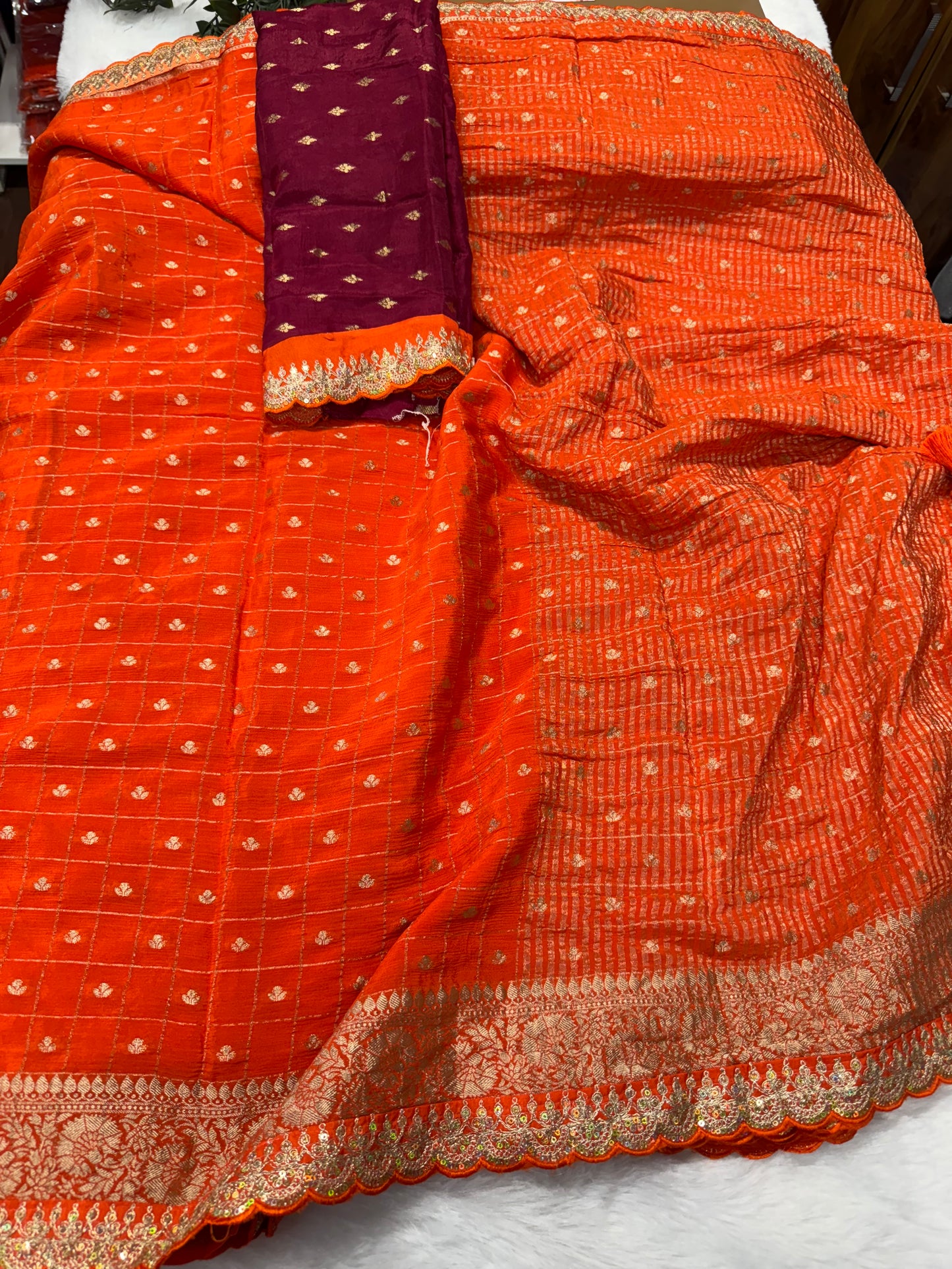 Pure Chinnon Zari Checks Saree-SR1005B