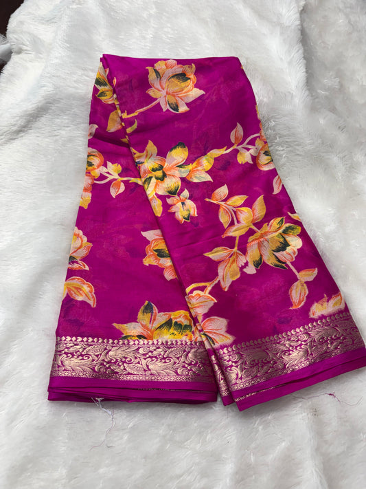 Soft chinnon Digital print saree-SR1255F