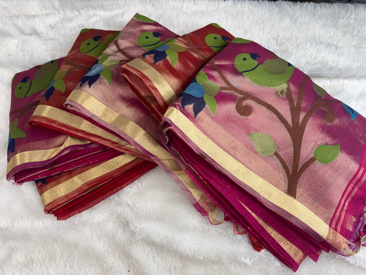 Khadi linen Jamdhani saree-SR1321