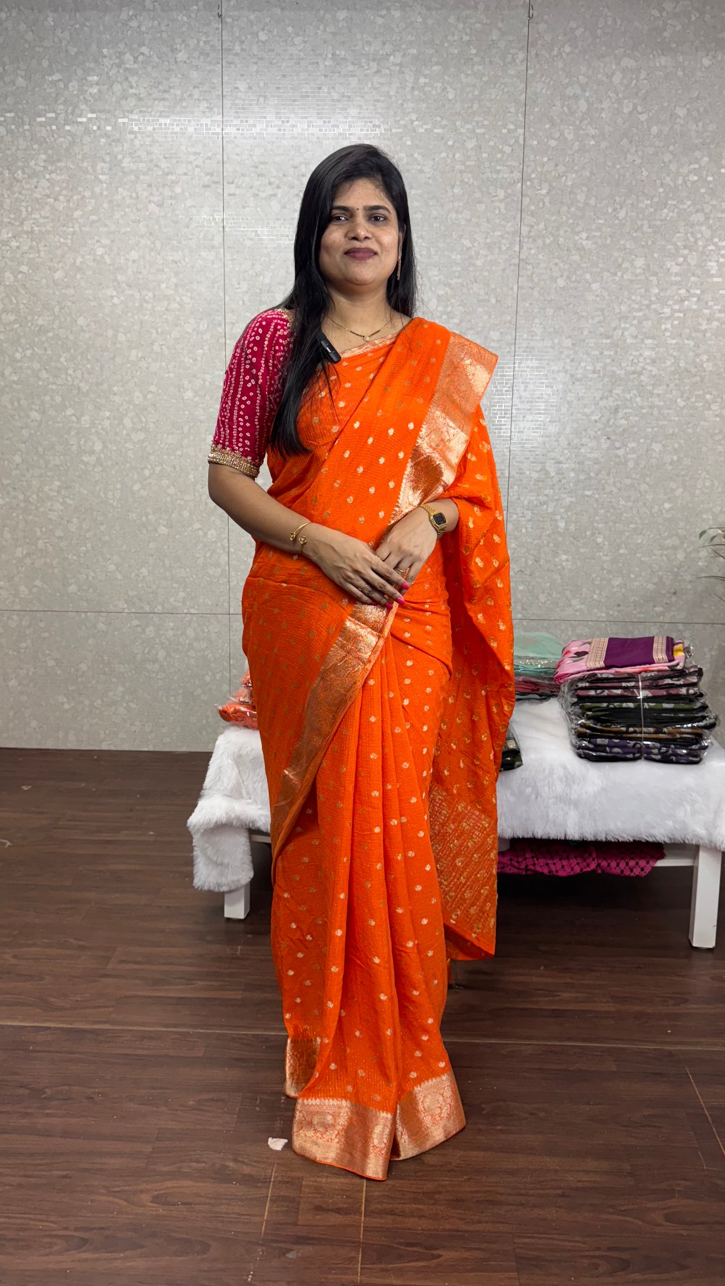 Pure Chinnon Saree with Ready to Wear Blouse-SR1005A