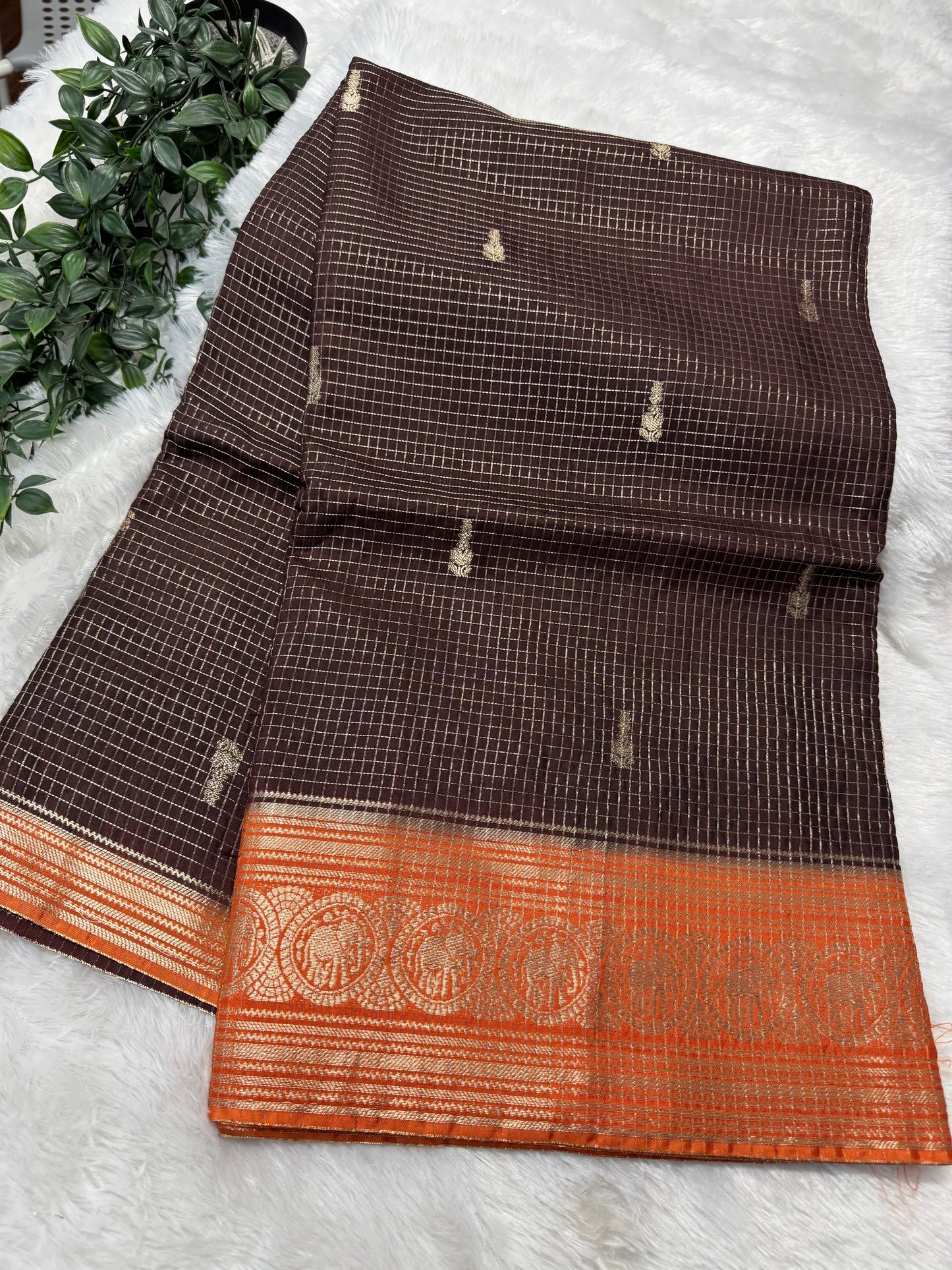 Vintage checks Mysore Georget saree-SR1174N