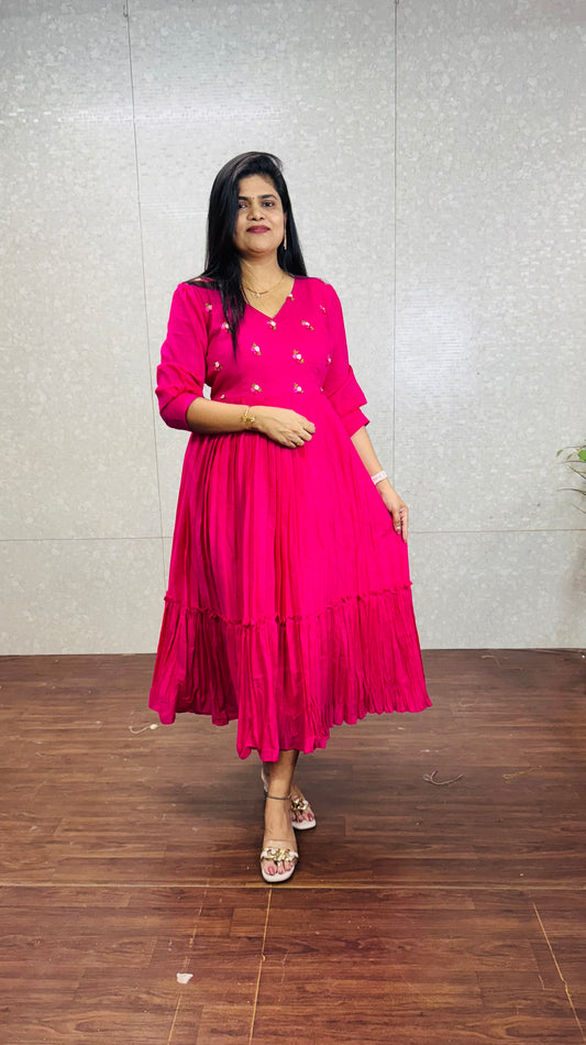 Mulcotton Hand Embroidery Frock