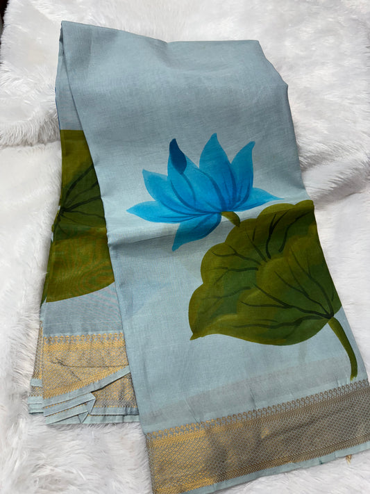 Mangalagiri pattu digital print saree-SR1169E