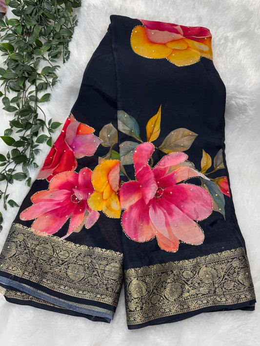 Pure Chinnon digital print embroidery-SR1151H