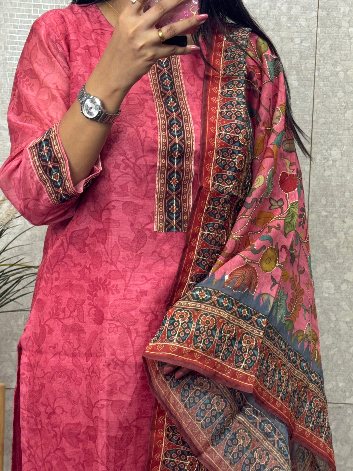 Chanderi Kantha work suit-SRS044