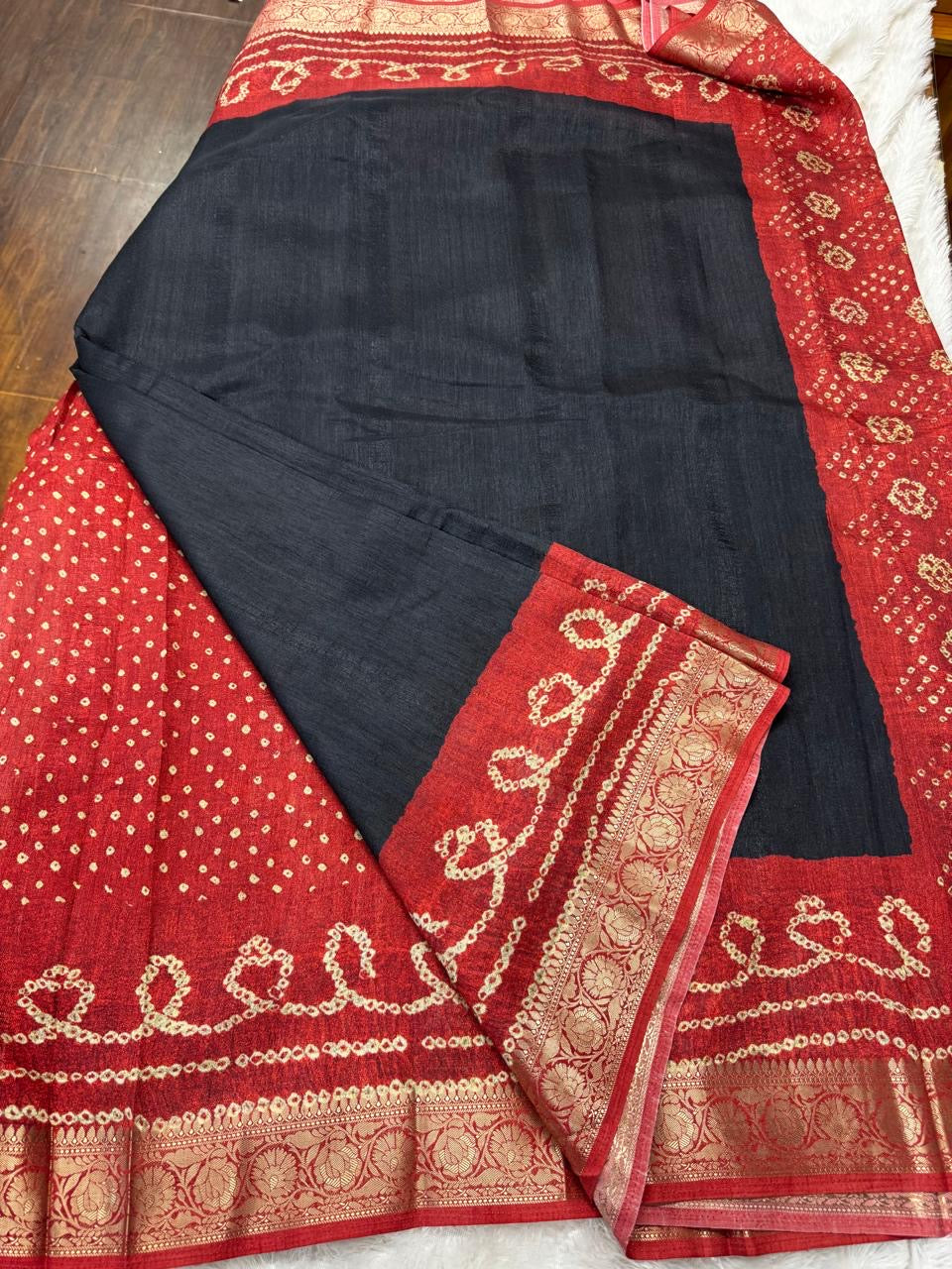Viscose Tassar bandhini saree-SRCS006