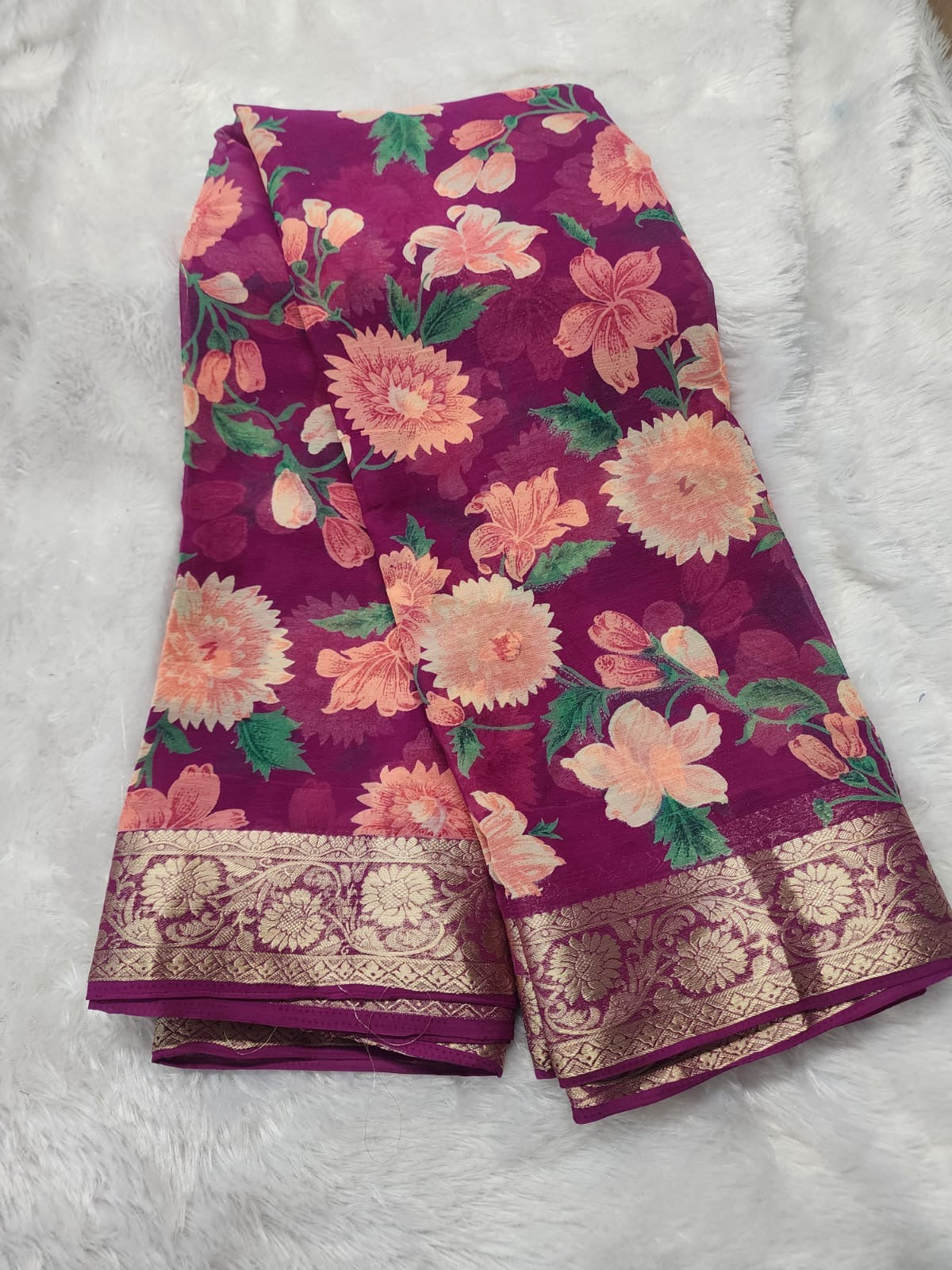 Chiffon floral digital saree-SR1305