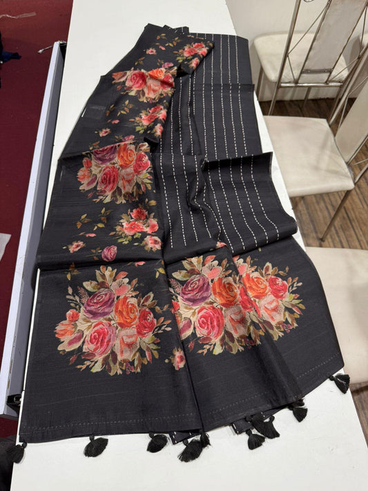 Soft Tassar digital print saree-SR1060A