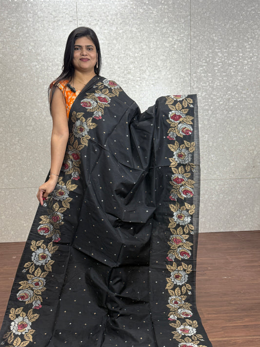 Black Linen Silk Saree-SR1002E
