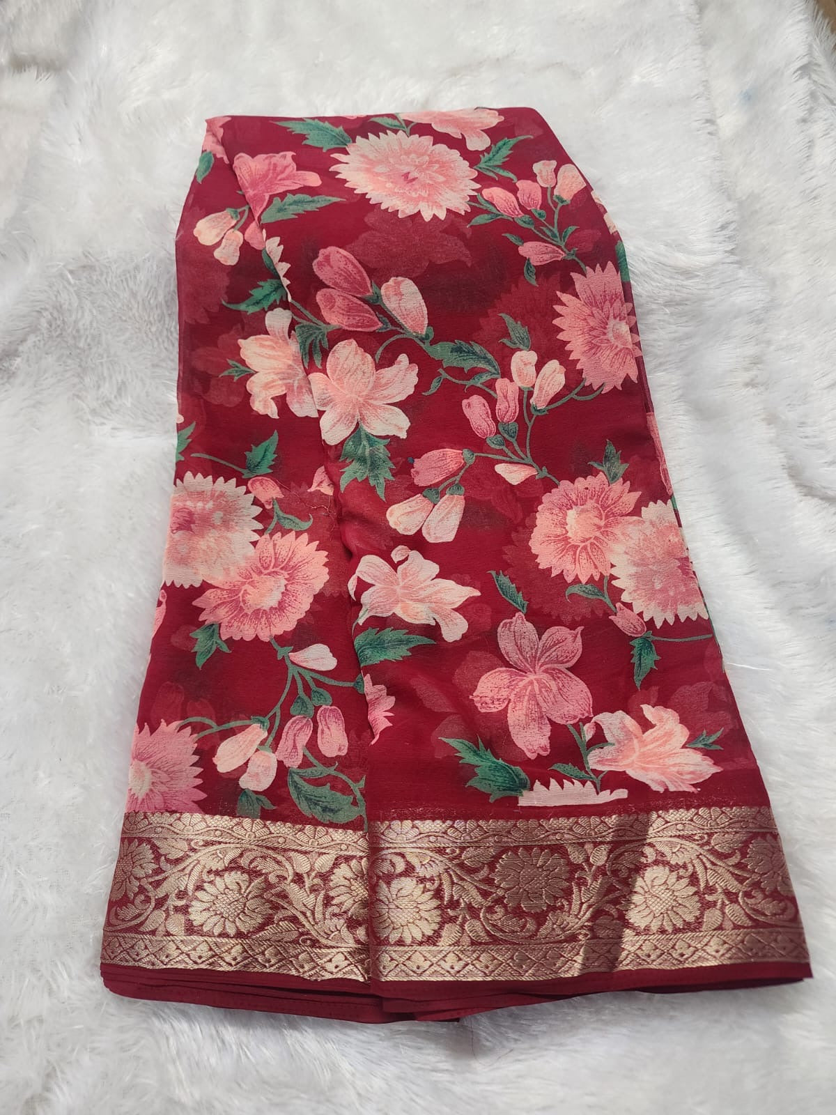Chiffon floral digital saree-SR1305