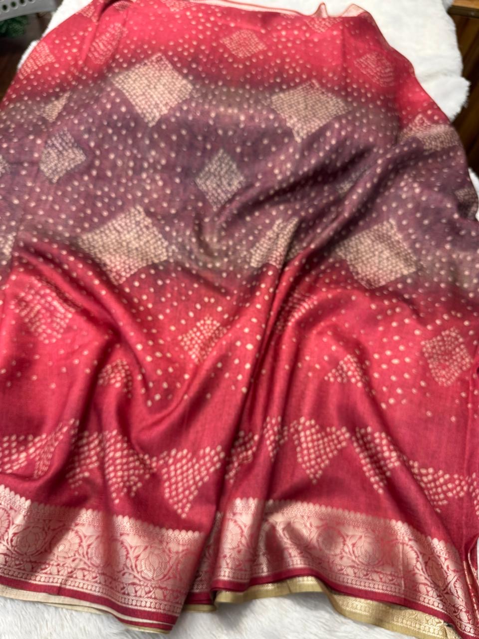 Viscose Tassar bandhini Kalamkari saree-SRCS005