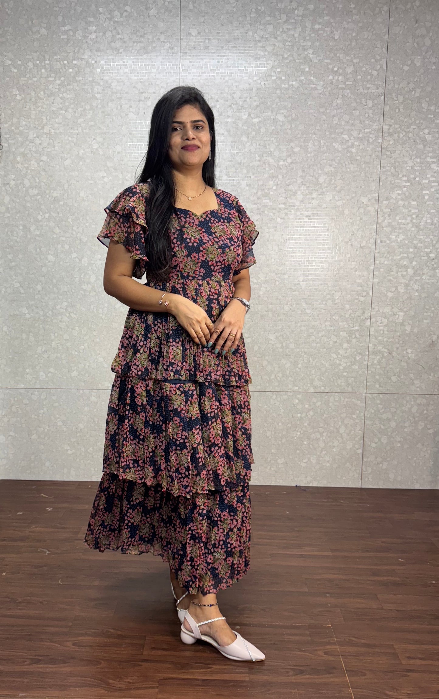 Georget printed frock-SRF1027F