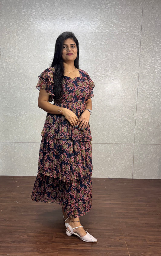 Georget printed frock-SRF1027F