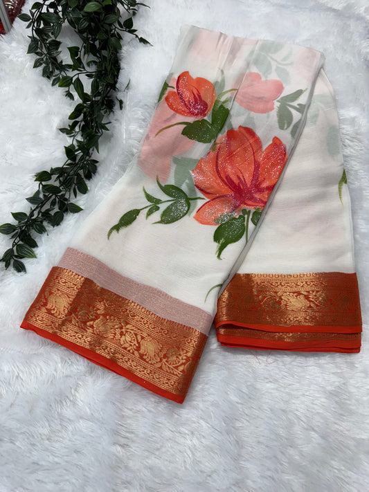 Pure chiffon handpaint saree-SR1015C