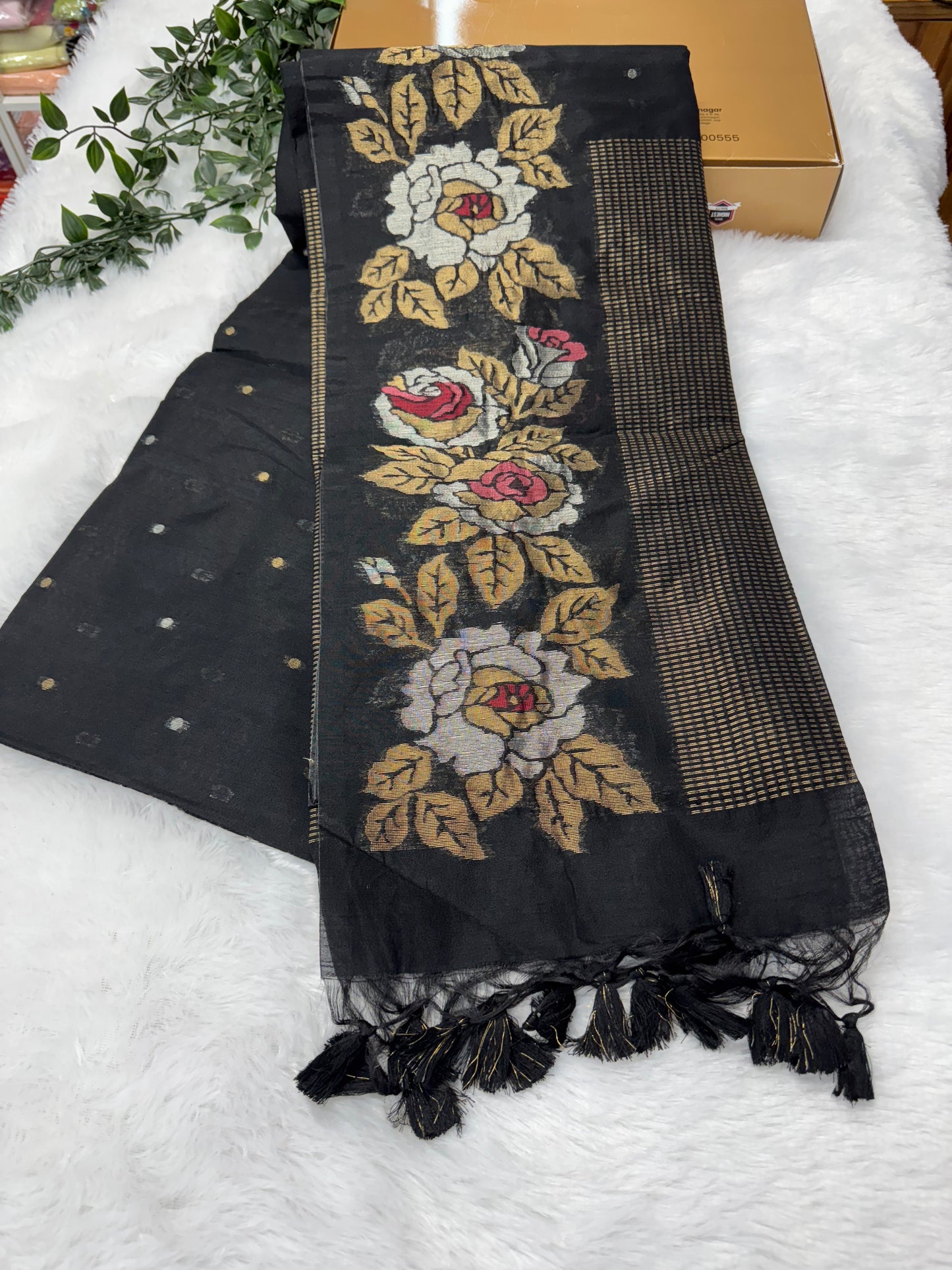 Black Linen Silk Saree-SR1002E