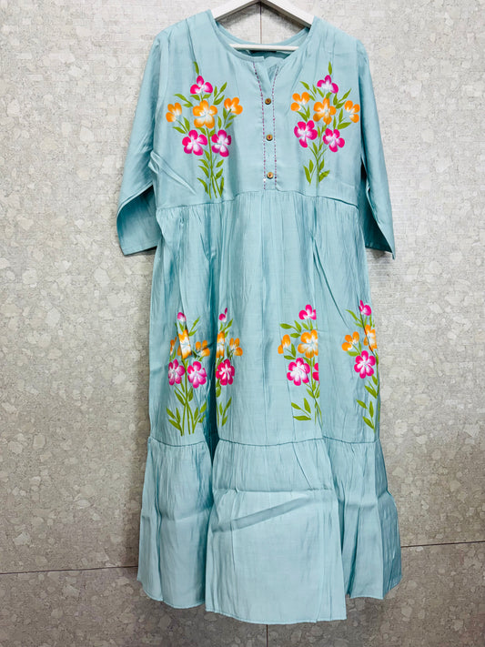 Roman silk brush painted frock-SRS061A