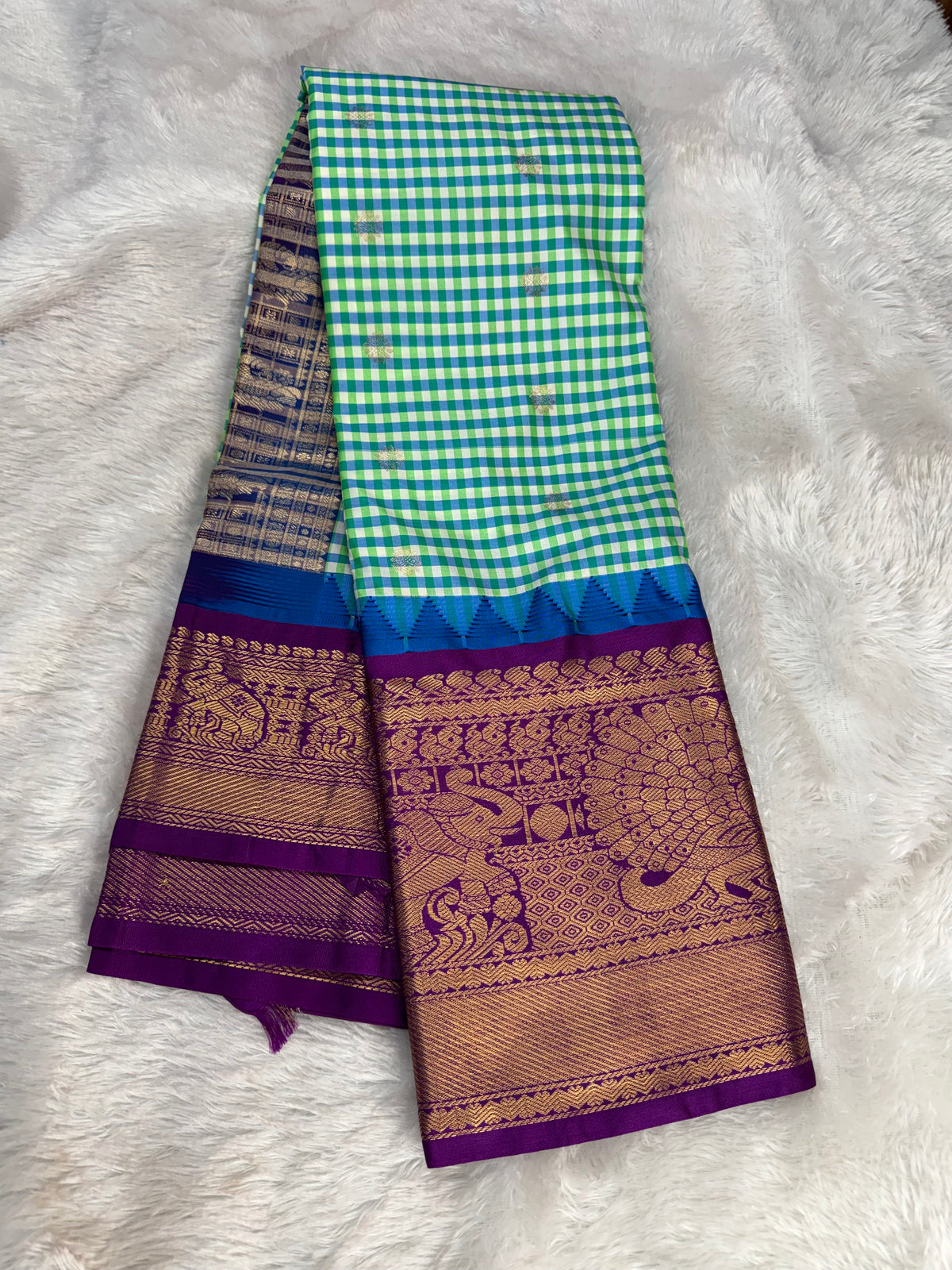 Soft Gadwal madras checks sarees-SR1329E