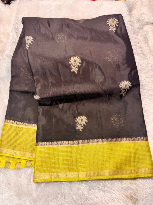 HO silk checks border weaving pallu-SR1277E