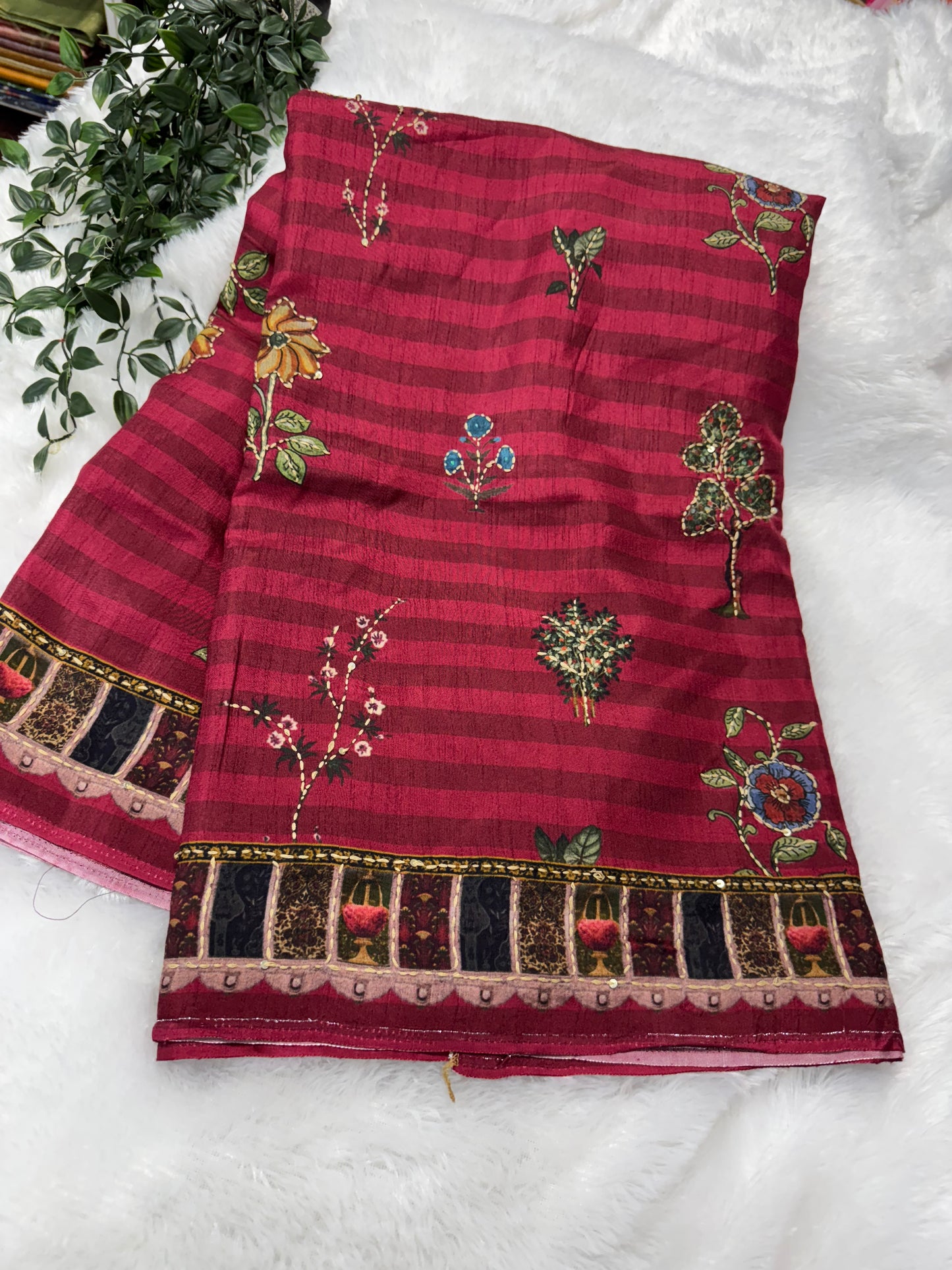 Dola silk Kantha work saree-SR1106A