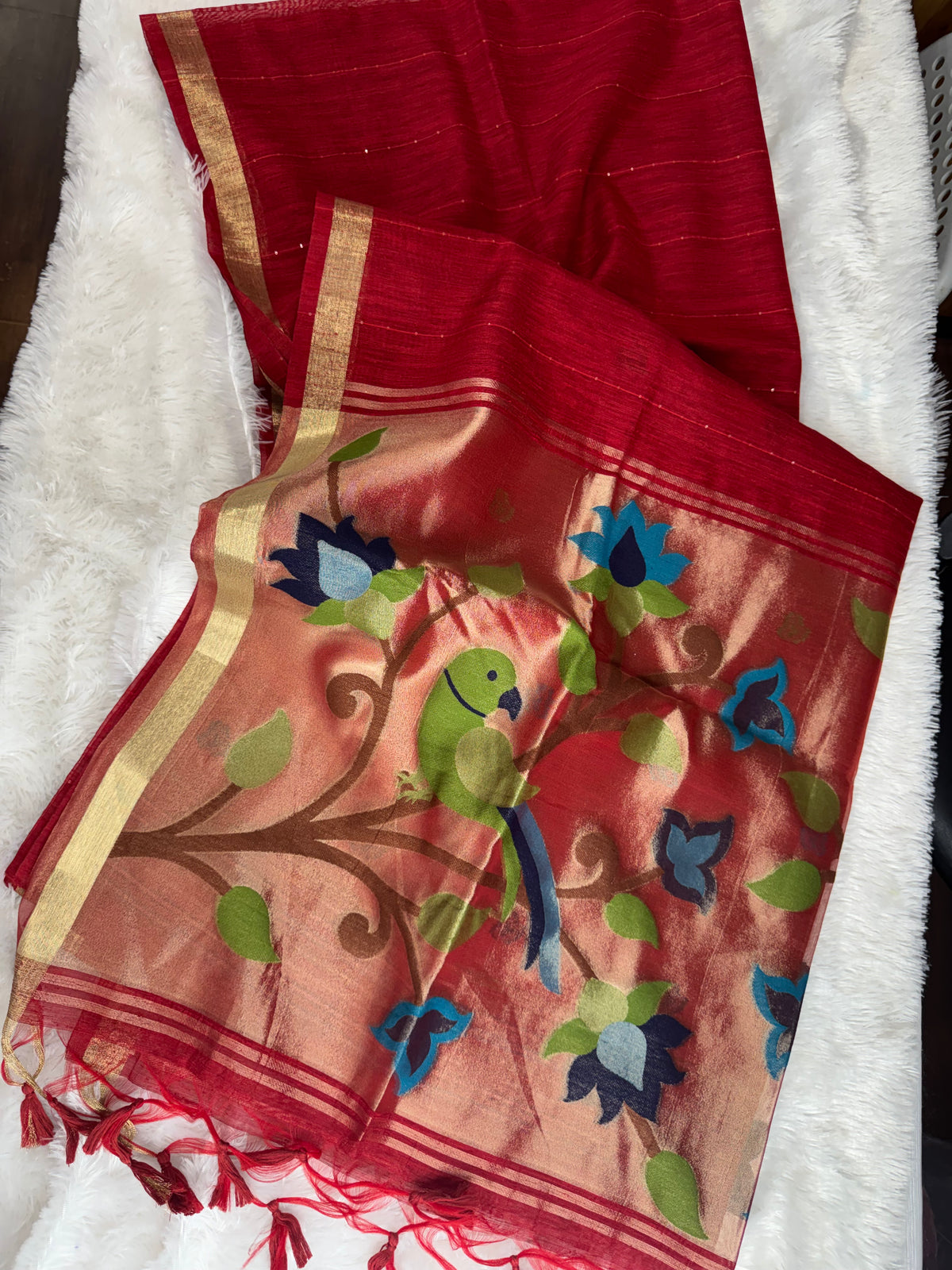 Khadi linen Jamdhani saree-SR1321