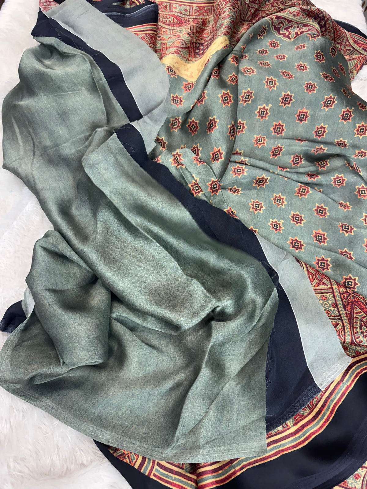 Mulberry silk ajrakh saree-SR1309D