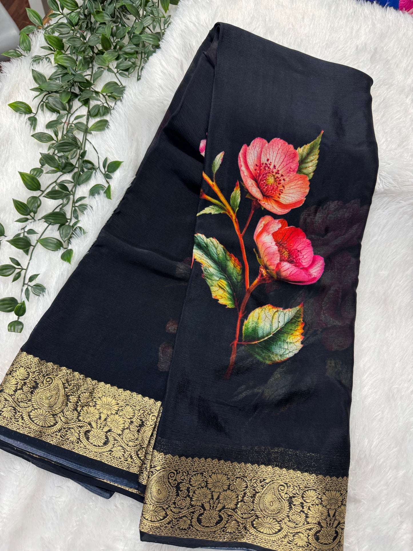 Pure Chinnon chiffon digital print saree-SR1149E