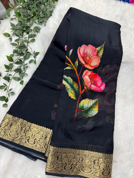 Pure Chinnon chiffon digital print saree-SR1149E