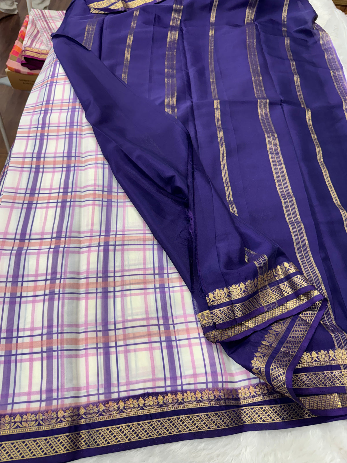 Mysore crepe madras checks saree-SR1327B