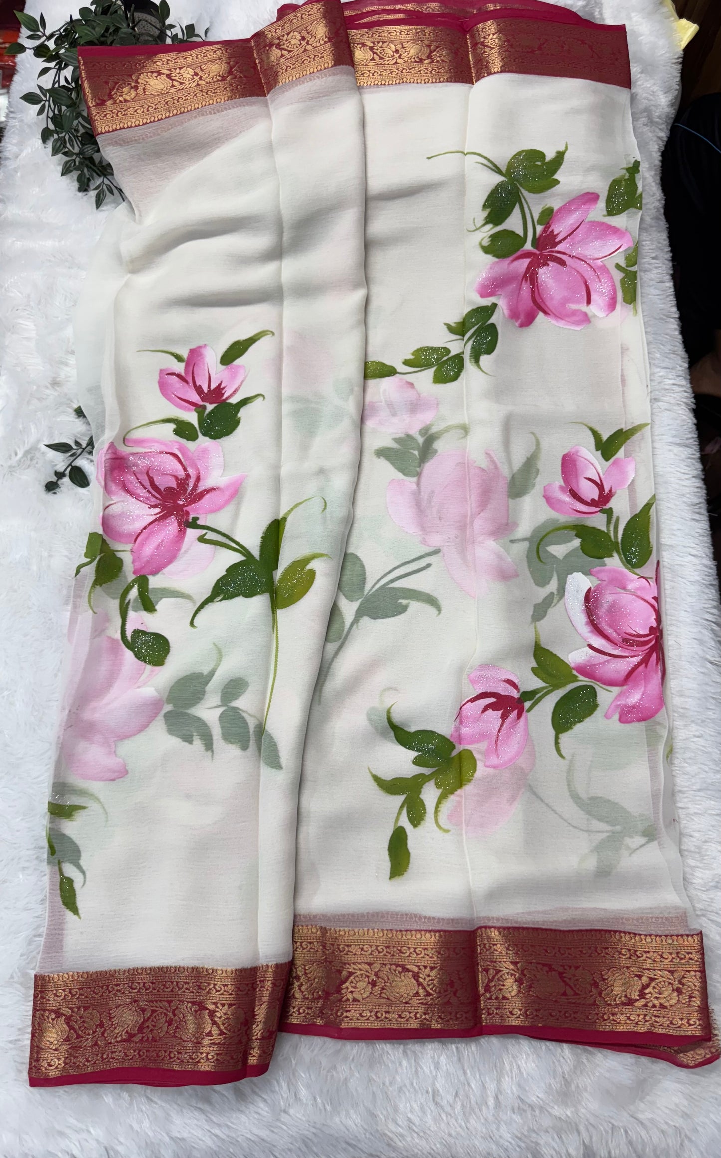 Pure chiffon hand paint sarees-SR1015A