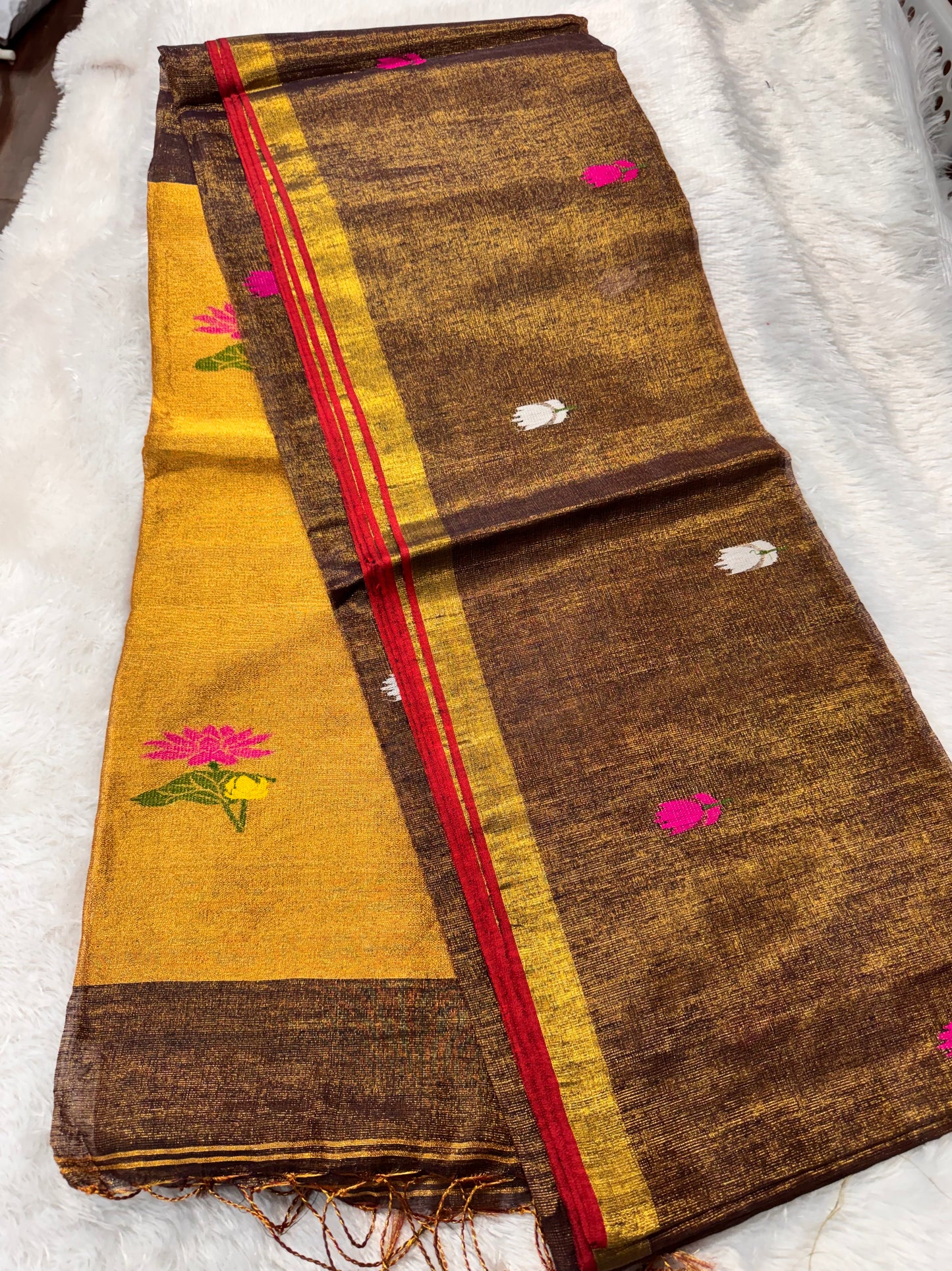 Linen tissue Jamdhani saree-SR1271S
