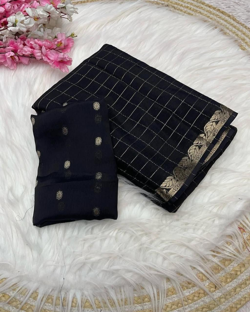 Viscose Georget check sarees-SR1200H
