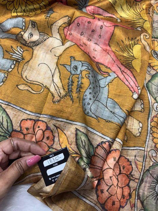 Tassar silk pen Kalamkari print saree-SR1126A