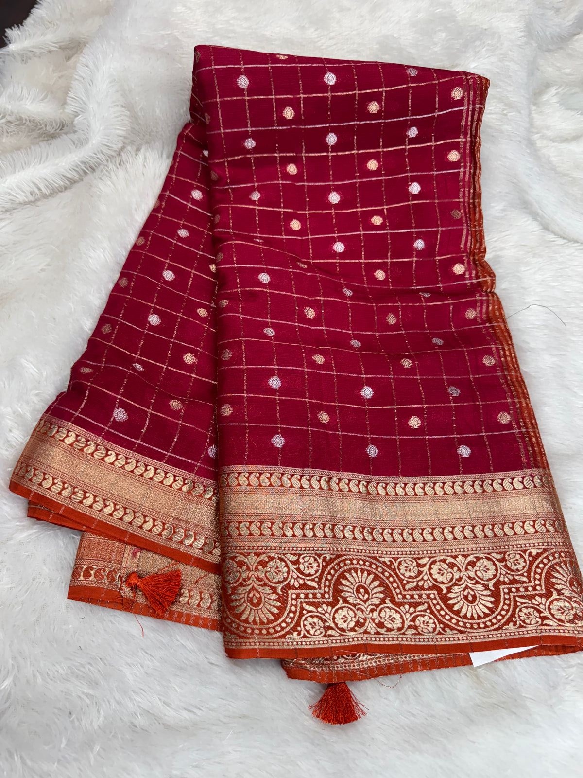 Pure chinnon zari checks saree-SR1319A