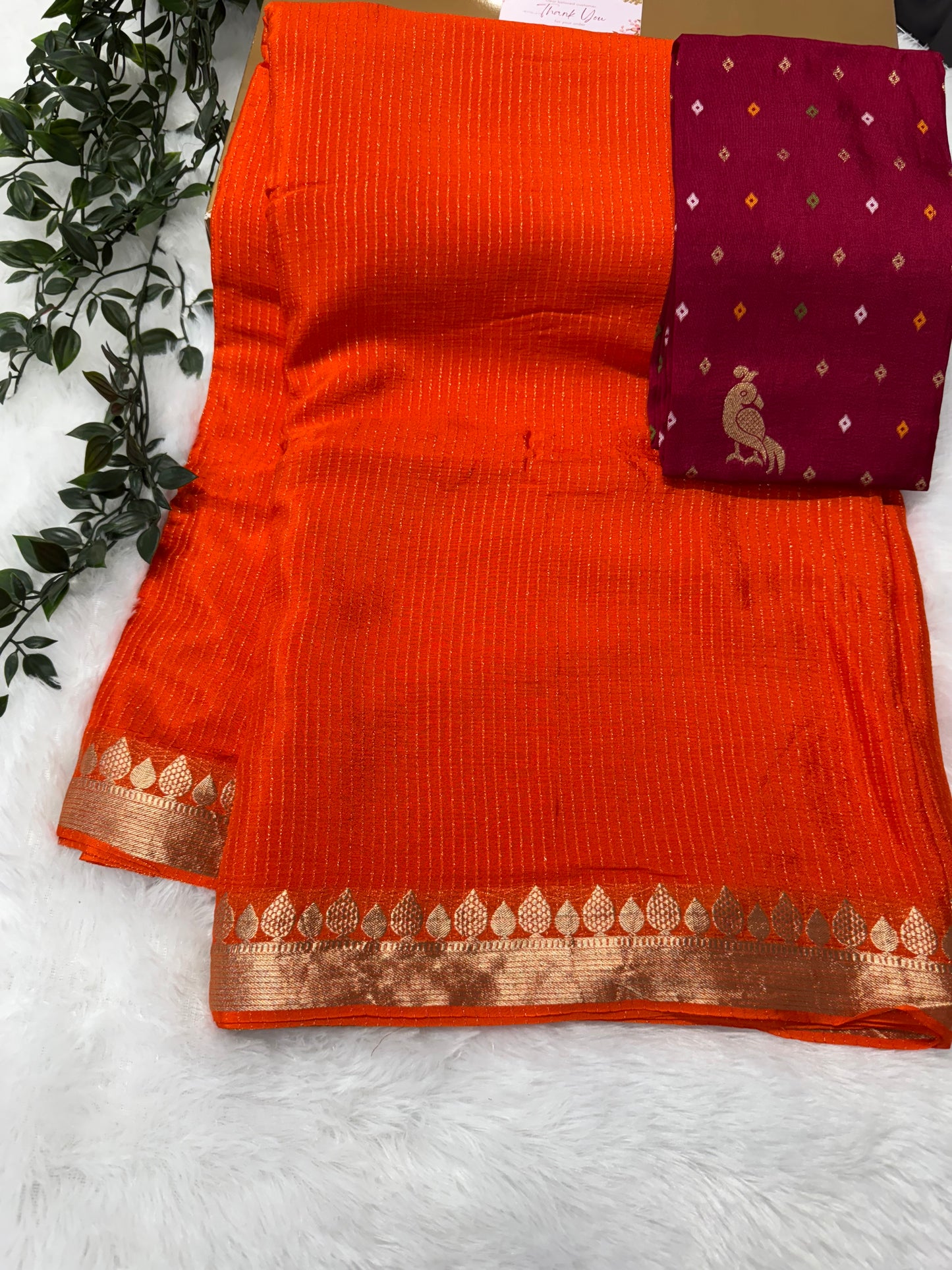Pure Chinnon Saree Bandhini Blouse-SR1005D