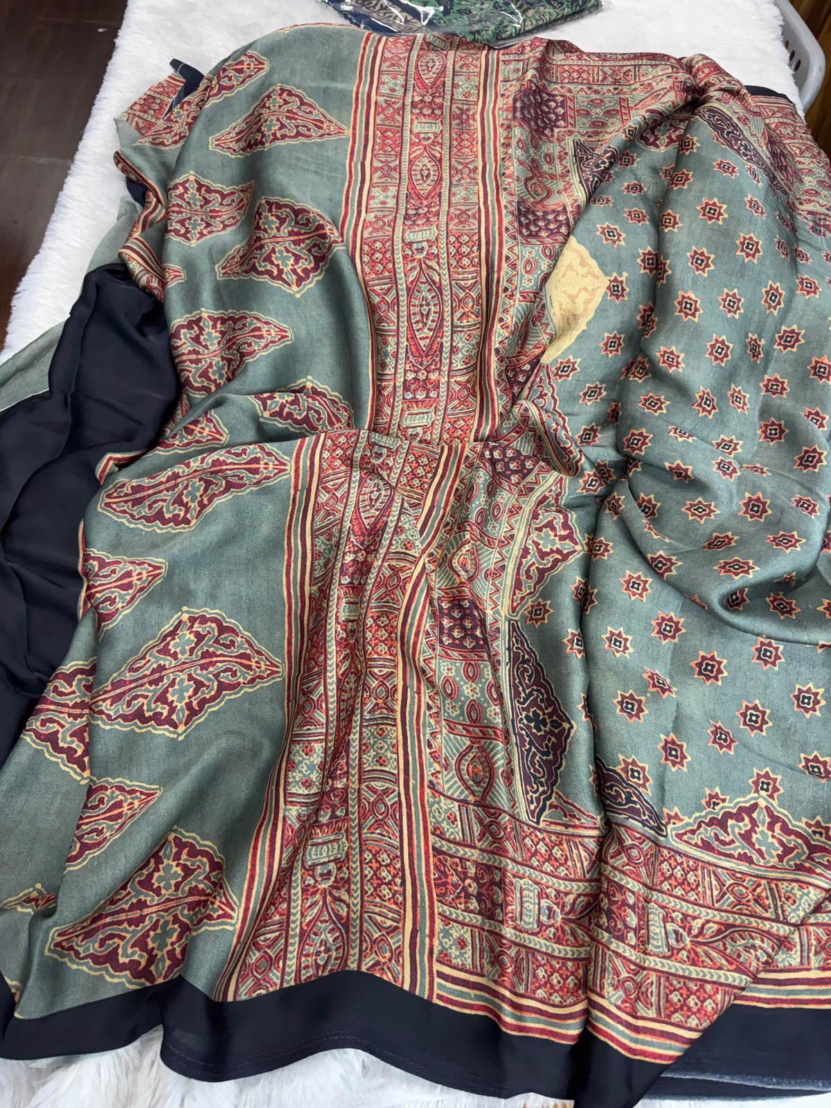 Mulberry silk ajrakh saree-SR1309D