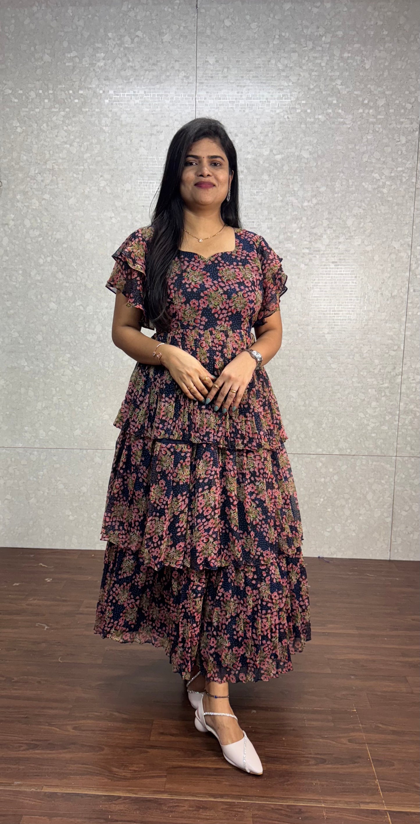 Georget printed frock-SRF1027F