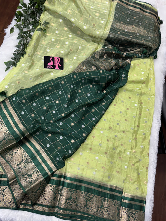 Pure chinnon zari checks-SR1041D
