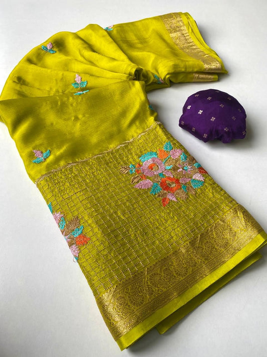 Pure Chinnon embroidery saree-SR1147B