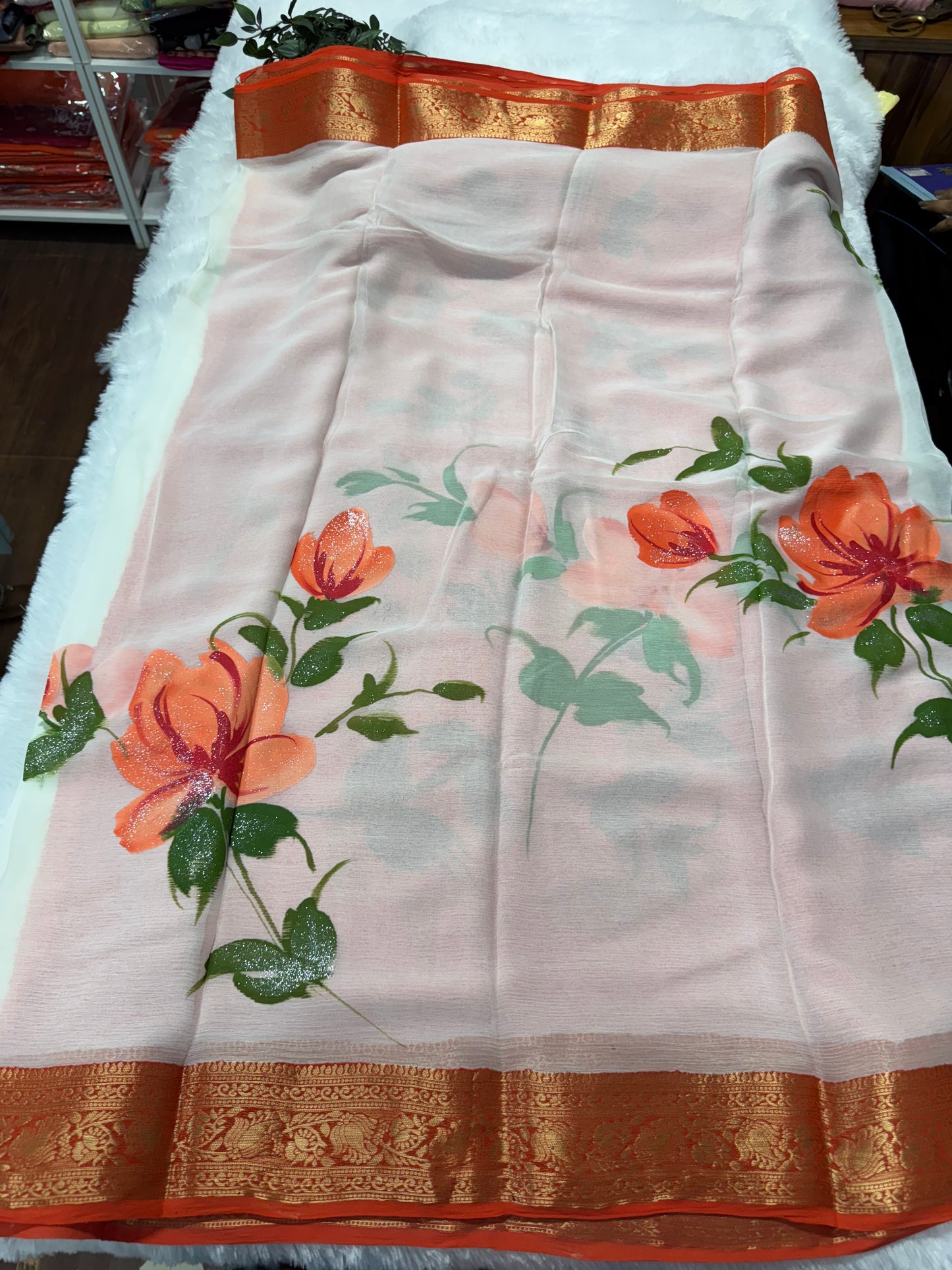 Pure chiffon handpaint saree-SR1015C