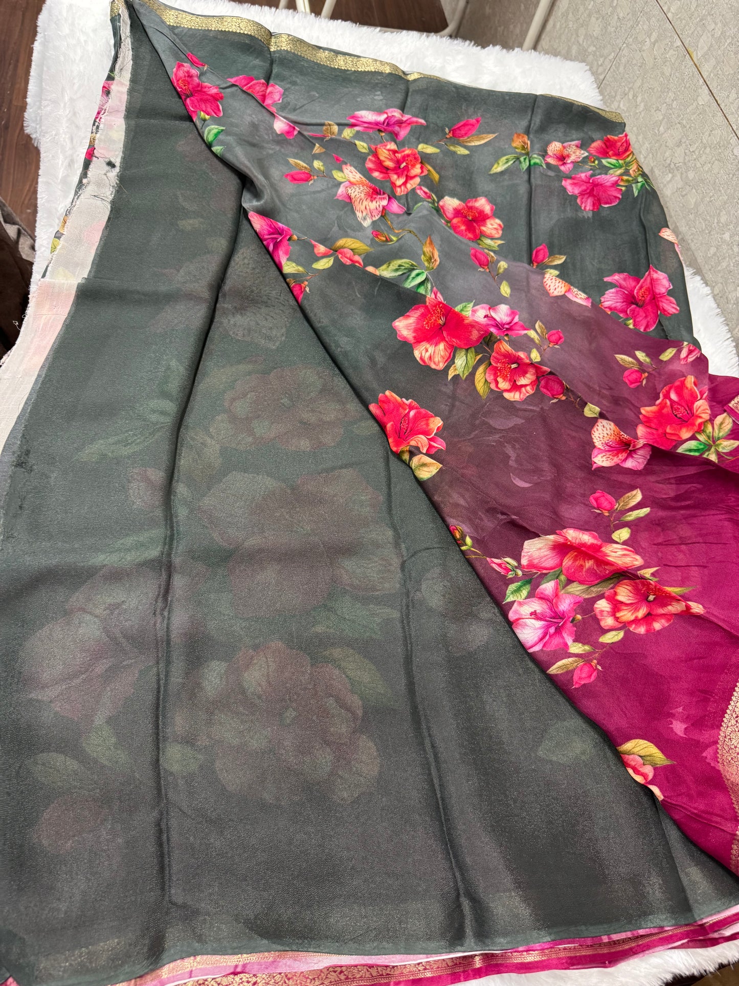 Pure Chinnon Floral Saree
