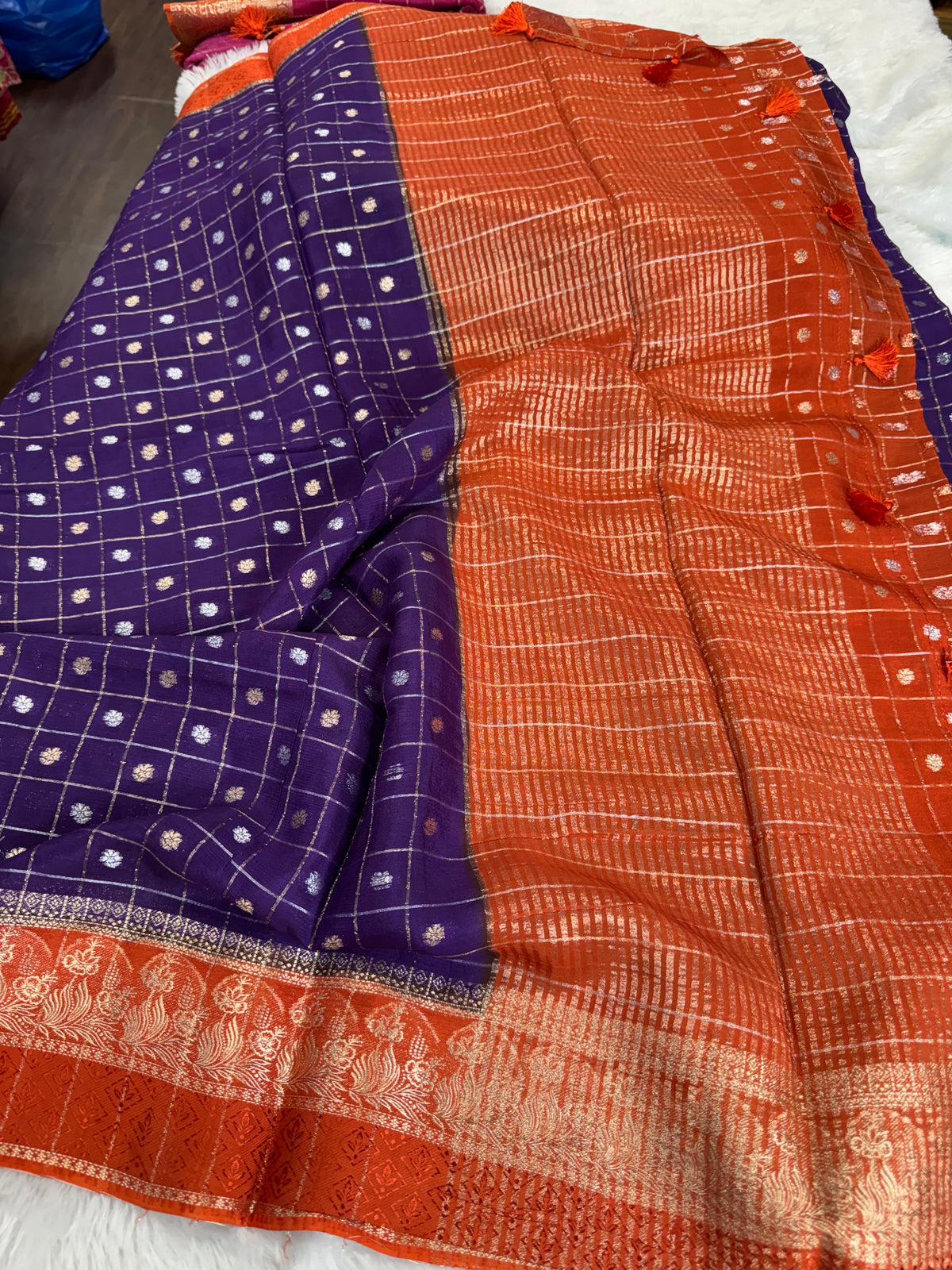 Pure chinnon checks sarees-SR1319D