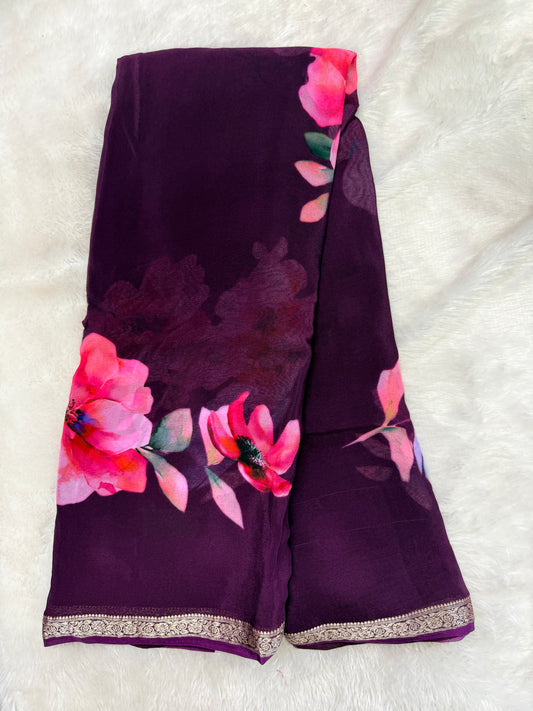 Pure chinnon digital print saree-SR1227M